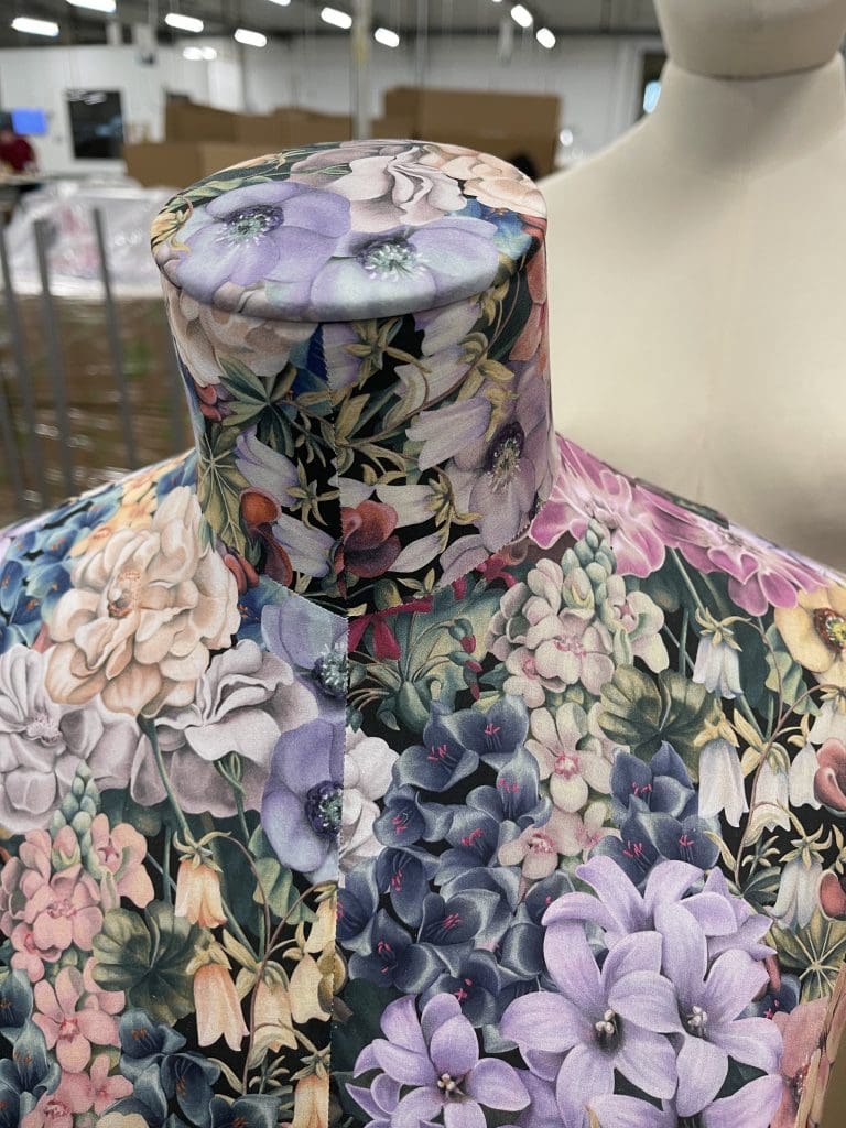 Floral fabric covered mannequin