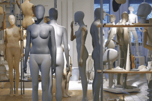 Blue and white mannequins
